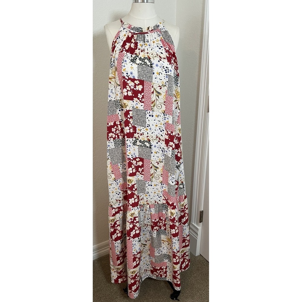 Easel Patchwork Floral Patchwork Maxi Dress Boho … - image 1